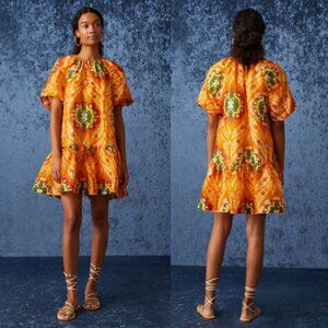 NWT Marie Oliver Elastic Neck Tiered Greta Dress Marigold Trellis Size: Small